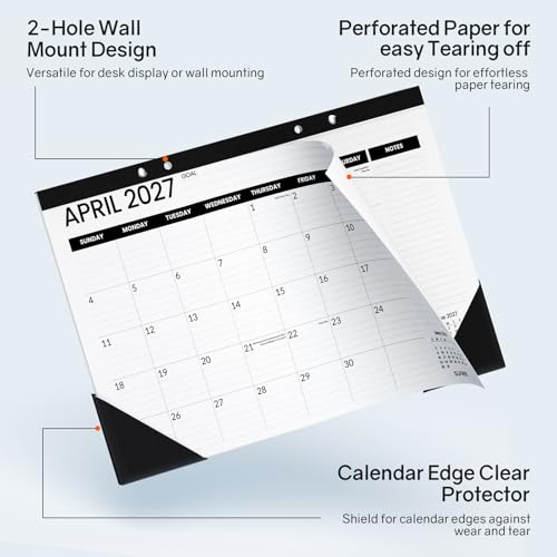 Image of SUNEE Desk Calendar 2027 - 17 inch x 12 inch Desk Pad Calendar, 18-Month Monthly Planner Oct. 2026 - Mar. 2028, Desktop Calendar with 308 Planner Stickers, Plastic Protective Corners for Office, School and Home, Black
