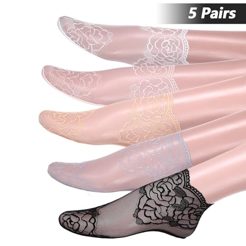 5 Pairs Lace Ankle Socks, Sheer Lace Socks for Women, Fishnet Sock, Ruffle Sock for Women Accessories Dress2