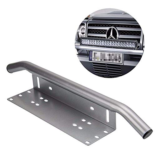 SANWAN - Soporte universal para luz de coche para parachoques delantero, barra de luz LED, soporte para placa de matrícula, para todoterreno, coche, camión, SUV 4WD (plateado) Cover
