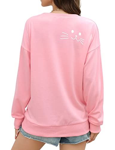 Cat Mom Sweatshirt Women Cat Mama Shirt Cute Cat Long Sleeve Letter Print Tshirt Mama Life Tops Pink Xl #TOP4
