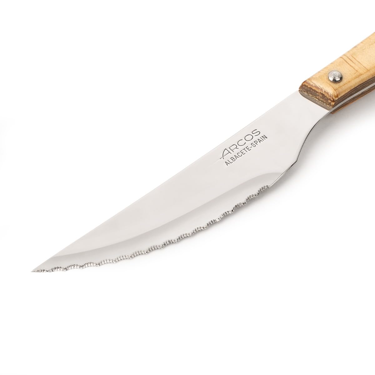 Arcos Serie Cuchillos de Mesa Caja 12 uds Cuchillo Chuletero, Hoja Serrada de Acero Inoxidable NITRUM de 110 mm, Mango Madera comprimida Color Marrón (12 uds)