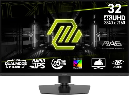 MSI MAG 322URDF E16 32-inch 3840 x 2160 (UHD) Gaming Monitor, 320Hz, Adaptive-Sync, HDMI, DisplayPort, VESA Mountable, Tilt, Height Adjustable, Speaker, 0.05ms, Black