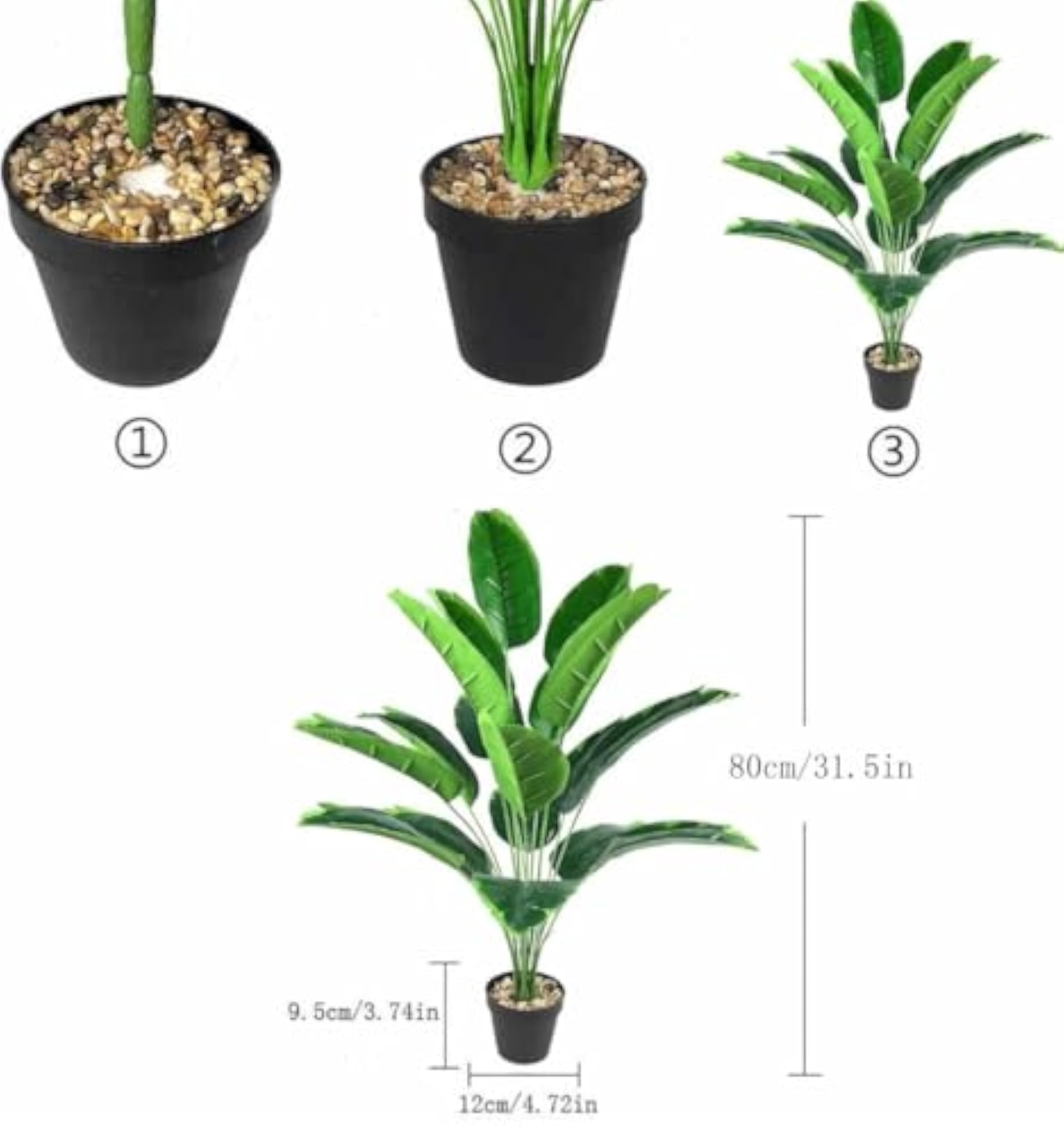 Artificial Palm Leaves Plant with Pot, Tropical Decor