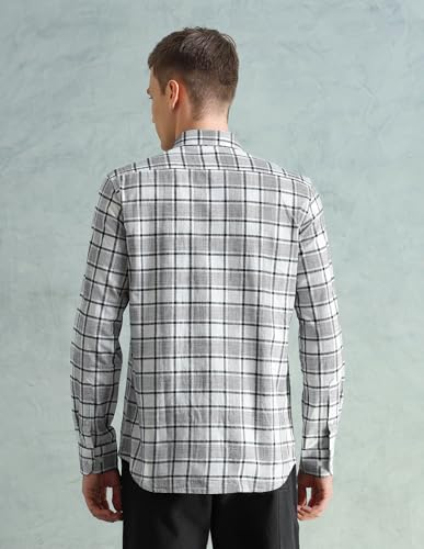 Image of Arrow Sport Men Slim fit Cotton Checked Long Sleeves Spread Collar Shirt