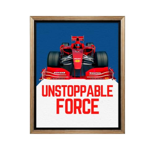 InkFlow Posters Racing Car Canvas Poster - Unstoppable Force Motivation Artwork - Modern Motorsport Speed Design - Boys Room Office Wall Decor - 24x32 Silver Floated Frame Canvas Print