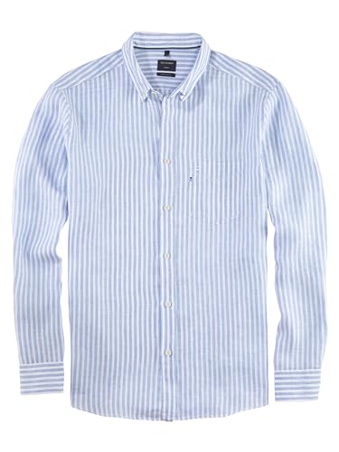 OLYMP Herren Freizeithemd Langarm Casual,Streifen Weissfond,Regular fit,Button-Down-Kragen,bleu 11,XXL