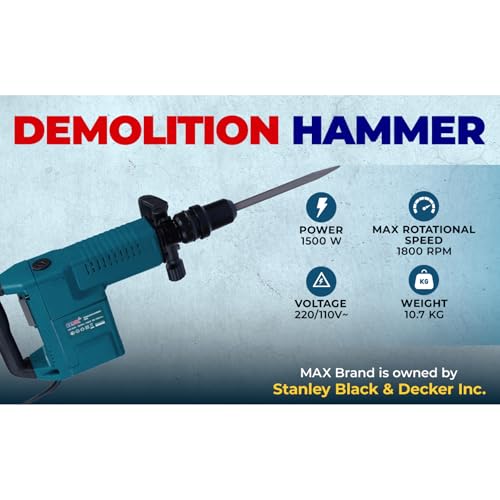 Image of MAX H401 1500W CORDED 10 KG Demolition Hammer, 900-1800 /min. Max Impact Rate, 10.7 kg Net Weight, 14.6 kg Gross Weight