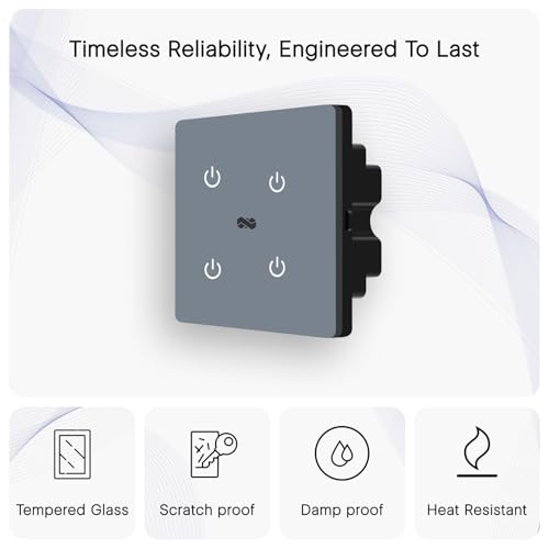 Image of IOTICS Smart Wifi Switch Board: 4 x Switch Module. Touch Control, Remote, App Control. Voice Compatible with Alexa & Assistant. Smart Touch Switch Board For Home Automation (Grey)