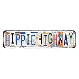 16x4 Inch Vintage Tin Sign, Hippie Highway Wall Decor, Retro Gothic Bathroom Wall Art For Apartment, House Home Decoration