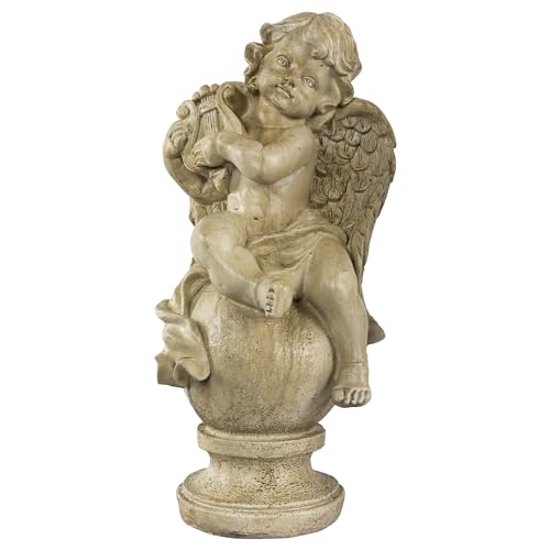 Northlight 12" Heavenly Gardens Distressed Almond Brown Cherub with Lyre Outdoor Patio Garden Statue