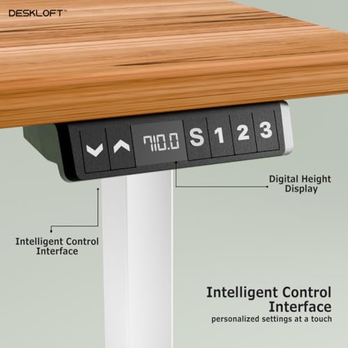 Image of Height Adjustable Electric Standing Desk | Ergonomic Sit Stand Workstation with Walnut Wood Grain Desktop | Motorized Computer Desk for Home Office (White Frame & Brown Top, 1200 x 600 mm)