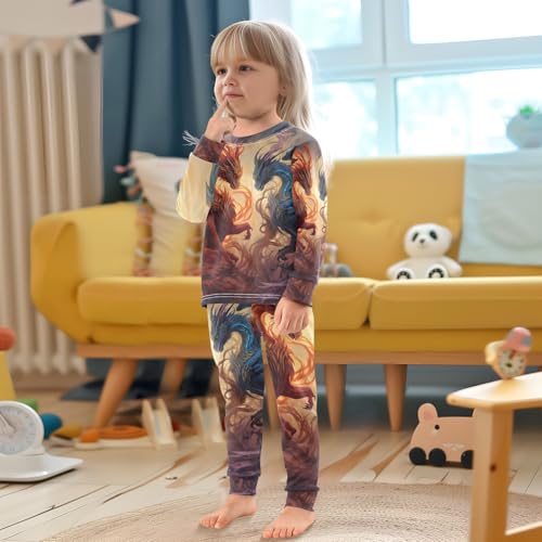 ALAZA Magic Dragons Pajama Set Pijamas Para Niños Long Sleeve Sleepwear4