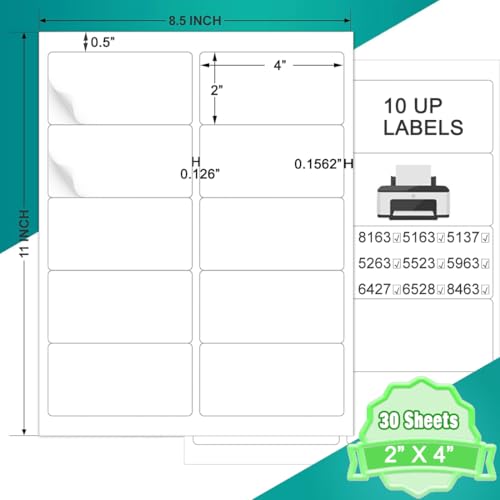 2x4 Address Labels, 300 Matte Printable Sticker Labels for Mailing, Shipping, Barcode, Product Sticker Making, 8.5 x 11 Label Paper for Lase Inkjet Printer, 10 Up Per Sheet, 30 She image 7