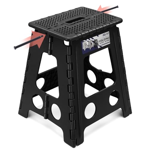 Image of Delxo Folding Step Stool 16 Inch,Non-Slip Foldable Stools for Adults Up to 300 LBS,Kitchen Collapsible Fold Up Stepping Stool with Dotted 1 Pack,Black
