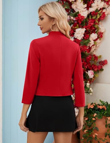 Women's Casual Cropped Blazer 3/4 Sleeve Collarless Open Front Ruffle Work Office Cardigan Suit Jacket Shrug3