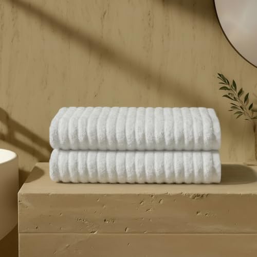 VOUCLER – Meadow Set de 2 Juego de Toallas de Baño 100x160 cm Blanco | Toalla Baño Premium 100% Algodón Turco 600GSM | Juego Toallas Baño Lujo Extra Suaves | Certificado Oeko-Tex®