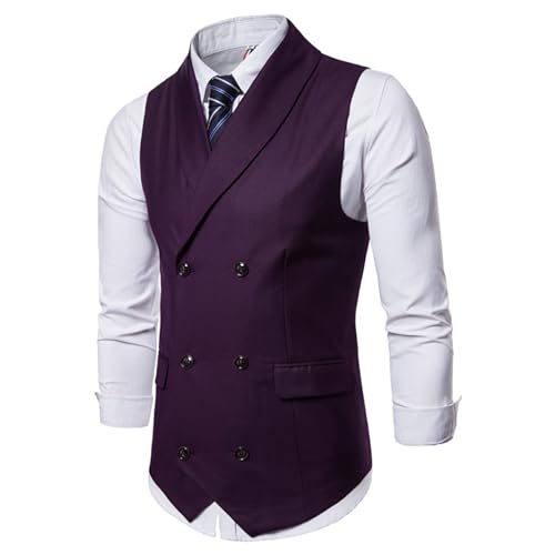 Men's Double Breasted Suit Vest Casual Business Formal Waistcoat V-Neck Slim Fit Dress Vests