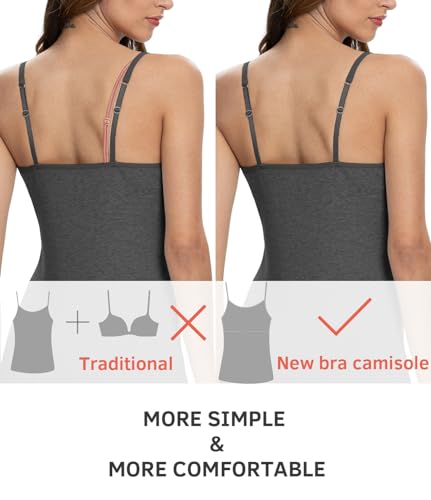 Image of Air Curvey 3 Pack Camisole Tops for Women Built in Bra Adjustable Spaghetti Strap Cotton Undershirt Tanks Layering Tops