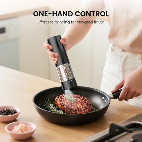 Electric Salt And Pepper Grinder Set, Rechargeable Automatic Salt & Pepper Mill With External Coarseness Adjustment, Led Light, Dust-Proof Base, Upgraded Larger Capacity For Home And Kitchen(2 Pack) - 6