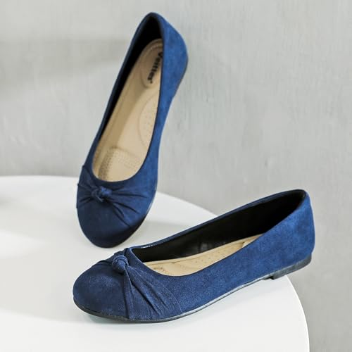 Image of Veittes Women's Wide Width Flat Shoes, Dressy Round Toe Slip On, Soft Comfortable Office Work Daily Walking Ballet Flats.
