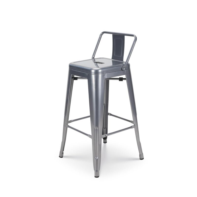 Kosmi - Lot de 4 tabourets de Bar en métal Brut Silver avec Dossier - Hauteur Assise 66cm