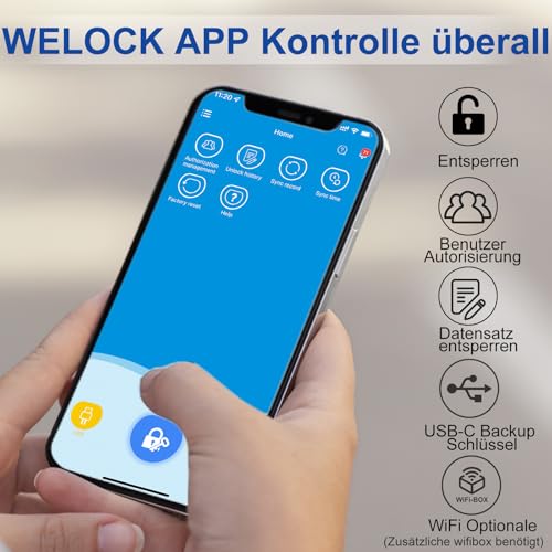 WELOCK Türschloss Fingerabdruck ToucA51,Elektronisches Türschloss Code,mit RFID Karte,APP,WiFi,Fingerabdruck Schloss Haustür IP65,Smartes Türschloss,Schließzylinder für Türen von 30-70mm,Smart Lock