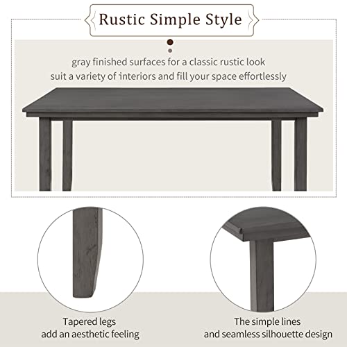Mojay 6-Piece Rustic Simple Style Wooden Dining Room Table Set With 4 Chairs, 1 Bench And Linen Fabric Seats In Gray Finish #TOP2