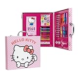 Set Papelería Coloreable Hello Kitty Maletín Rotuladores y Accesorios | Kit Creativo Hello Kitty Infantil para Pintar, Decorar y Organizar Material Escolar