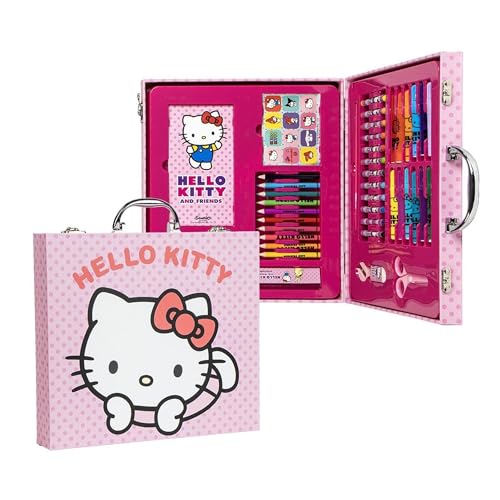 Coffret de papeterie Hello Kitty à colorier avec marqueurs et accessoires | Kit créatif Hello Kitty pour enfants : peinture, décoration et organisation des...