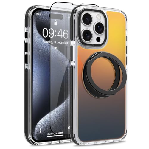 Image of Magnetic for iPhone 15 Pro Max Case with 360 Stand [Compatible with Magsafe] [Fluorescent Design] [1 Screen Protector] Slim Translucent Matte Case for iPhone 15 Pro Max 6.7 inch, Black