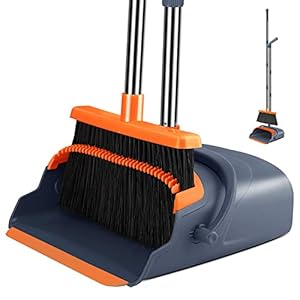 kelamayi Broom and Dustpan Set for Home Long Handle, Upright Standing Dustpan for Home Room Kitchen Office Lobby Floor…
