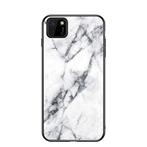 BRAND SET Funda para Huawei Y5P/Honor 9S Caja de Vidrio de Mármol Templado Funda de Silicona Ultrafina Case para Huawei Y5P/Honor 9S (Blanco)