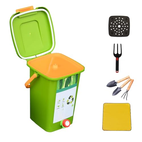 LFLIFENG Kitchen Composter With Faucet Collect Compost Liquid Compost Bins Convenient Recycling of Food Waste Kitchen Compost Bin Countertop,Style3(15L)-1Set