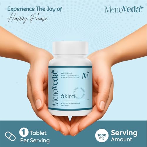 Image of Menoveda Akira Menopause Support Supplement for Women - 60 Tablets | Hormonal Balance, Hot Flash & Night Sweat Relief, Mood, Sleep & Stress Support | Perimenopause & Menopause Vitamins for Women