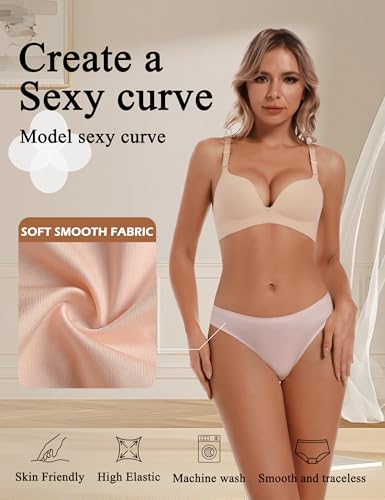 Image of VISSAY Seamless Underwear for Women, No Show Low Rise Cheeky Panties 6 Pack, Laser Cut Breathable Gusset