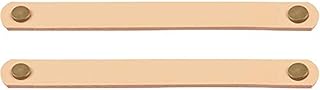 Creation Core 2Pcs Genuine Leather Drawer Pulls Wardrobe Cabinet Knobs with Screw(Bronze Copper Head/Hole Distance:6.30")