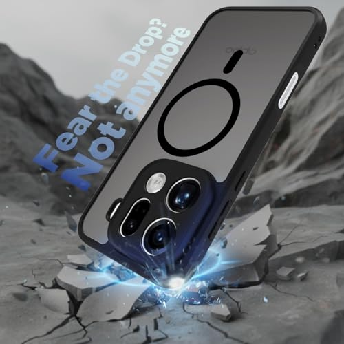 Image of RIGGEAR Shockproof Sleek Hybrid Armor Magnetic Back Cover Case Compatible with MagSafe Accessories for Oppo Find X9 Pro 5G (Smoke Black Matte PC + TPU Black Bumper)