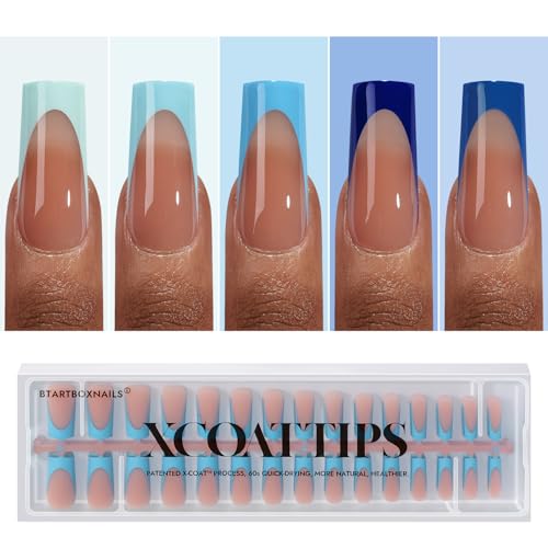 BTArtboxnails XCOATTIPS French Tip Press On Nails - Blue Press