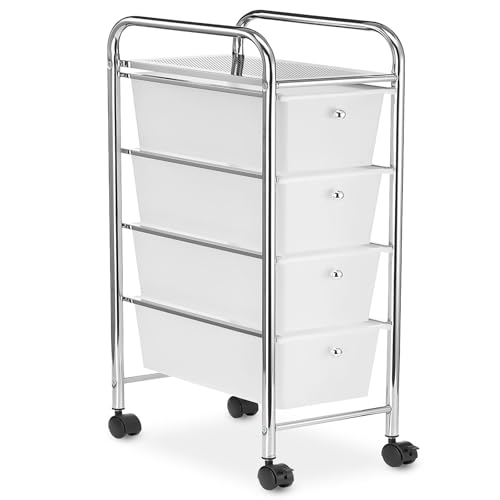 IDIMEX Badrollwagen GINA mit 4 Schubladen, Badezimmerwagen aus robustem Metallgestell, Aufbewahrungsewagen mit Ablageboden aus Metall