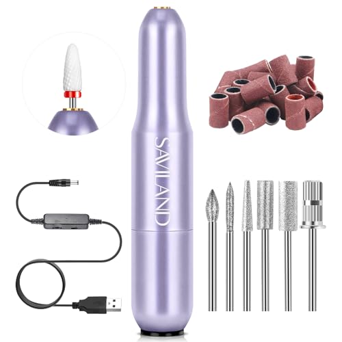 SAVILAND Portable Electric Nail Drill: Nail Drill Kit 20000RPM Purple Cuticle Bit Nail File 51...