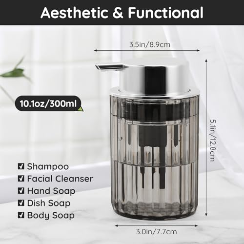 Image of Segbeauty Foam Soap Dispenser, 10.1oz Refillable Plastic Liquid Soap Dispenser Gray, 300ml Empty Press Foaming Pump Bottle Lotion Dispenser Bathroom Foaming Hand Soap Dispenser for Modern Home Decor
