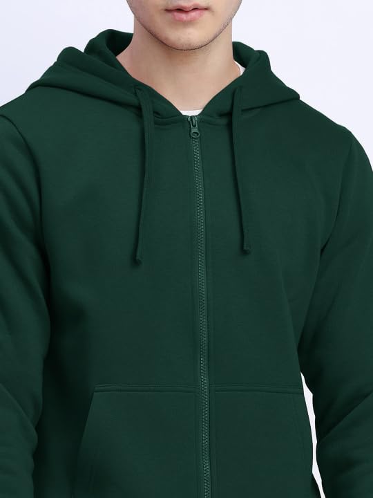 Image of LAZYCHUNKS Men's Cotton Blend Zipper Hooded Sweatshirt | Full Sleeve Hooded Neck Jacket | Regular Fit with Kangaroo Pocket | Stylish Winter Wear for Men