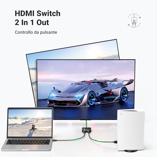 UGREEN Switch HDMI 4K 60Hz 2 Ingressi a 1 Uscita con Cavo da 1M Bidirezionale Splitter1 In 2 Out Switcher Supporto HDR 3D HDCP2.2 Compatibile con TV Box Stick PS5 PS4 Xbox One, Blu Ray, HDTV - Immagine 1