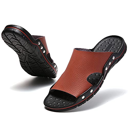 Men's Summer Leather Slide Sandals Open Toe Beach Slippers Shoes2