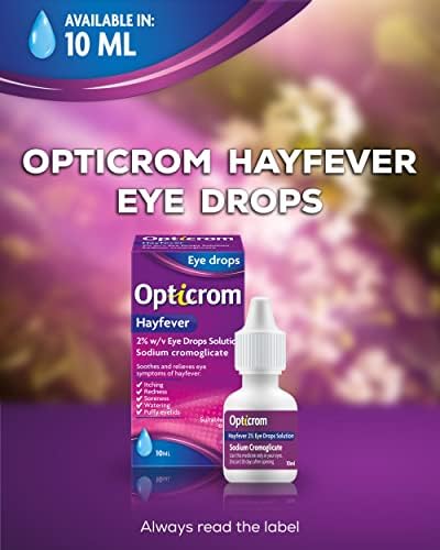 Opticrom Hayfever Allergy Eye Drops Sodium Cromoglicate - 10 ml - Fast Relief Within Just 2min of Itchy, Red, Watery Eyes Symptoms, for Adults and Children Over 6 Years of Age