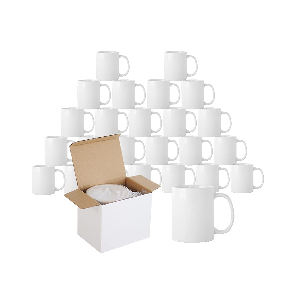 36 x weiße Sublimations-Tassen, 325 ml, großer Griff, Kaffee, blanko, ORCA-Beschichtung, Heißpress-Druckbecher, Tassen mit Box