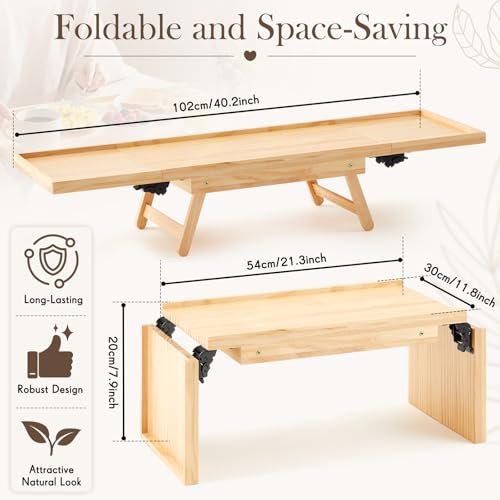 Image of Ripeng 40.2 x 11.8 x 7.9 Inch Extra Large Bed Table Tray for Two with Folding Legs, One Piece, Foldable Dual Use Bamboo Couple Bed Serving Tray for Eating, Working, Laptop, TV, Desk, Coffee Tea Snack