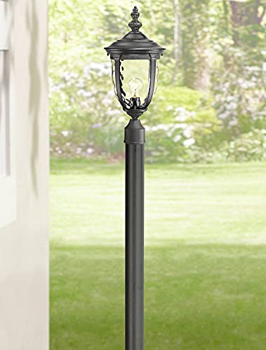 John Timberland Bellagio Vintage Outdoor Post Light Fixture With Burial Pole Black 103" Clear Hammered Glass For Exterior House Porch Patio Outside Deck Garage Yard Garden Driveway Home Lawn #TOP16
