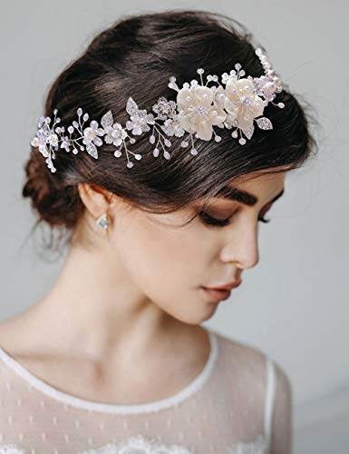 ULAPAN Bride Wedding Headband, Bridal Headpiece, Crystal Pearl Hair Tiara, Rhinestone Bridesmaids Hair Jewelry for Women Party