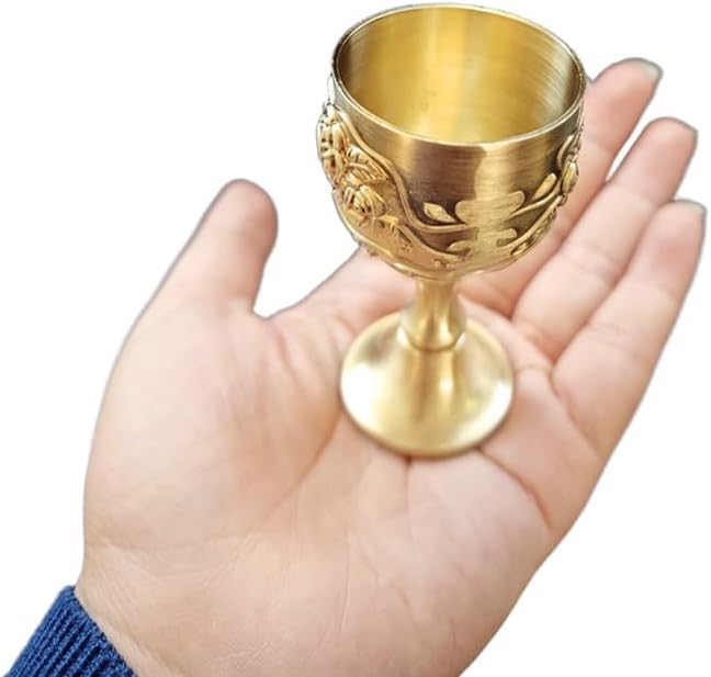 Gold Mini Vintage Chalice Goblet, Small Vintage Flower Embossed Drinking Glasses Cup, Metal Brass Medieval Gothic Communion Shot Wine Glass for Liqueur Wedding Ceremonial Altar Blessing (2 Pack)